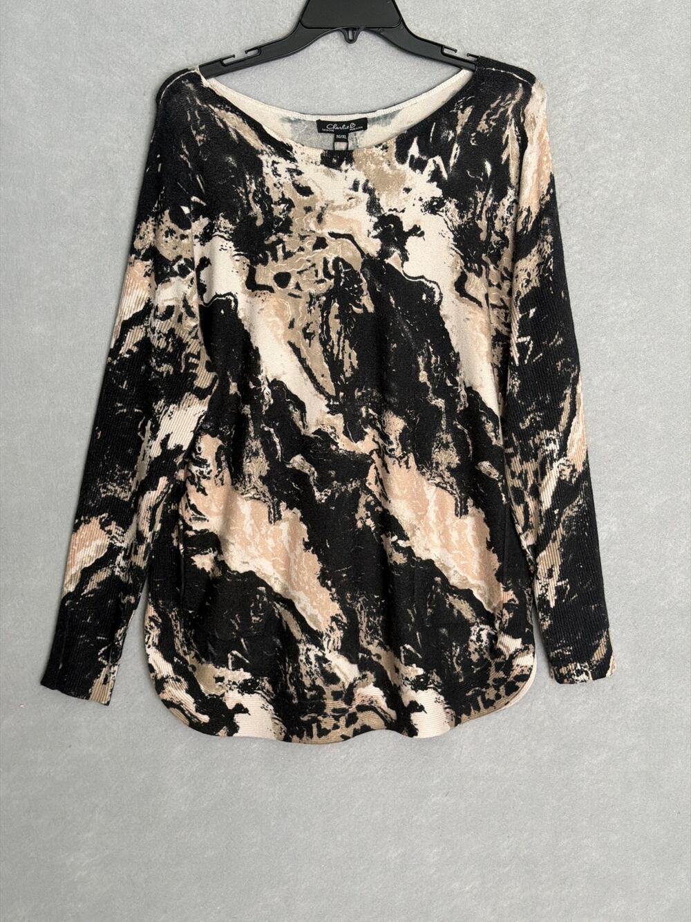 Charlie B Rounded Hem Sweater Long Sleeve in Granite Women's XL NEW